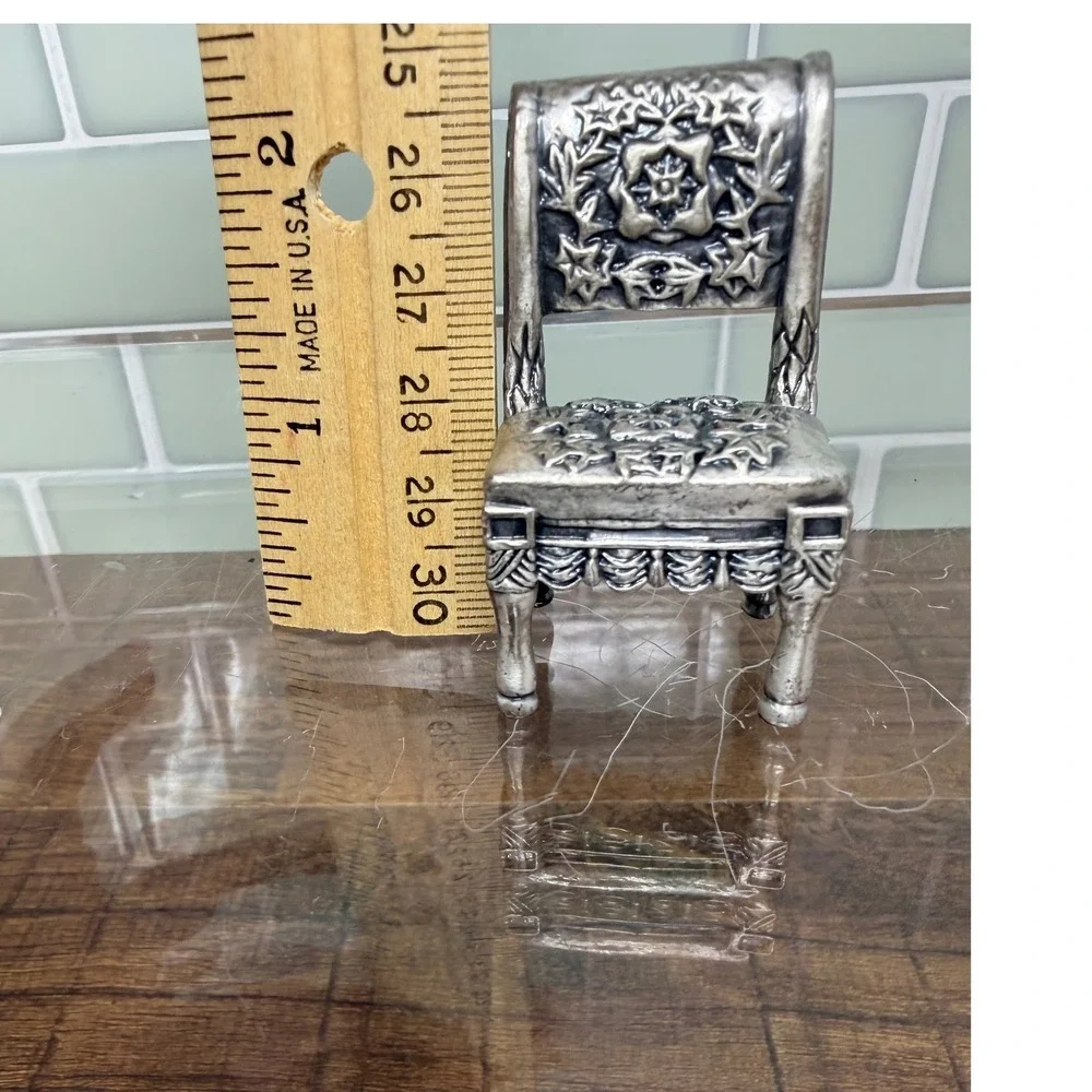 VTG Sixtrees Pewter Miniature Chairs Place Card Holders Set 8 Orig Box